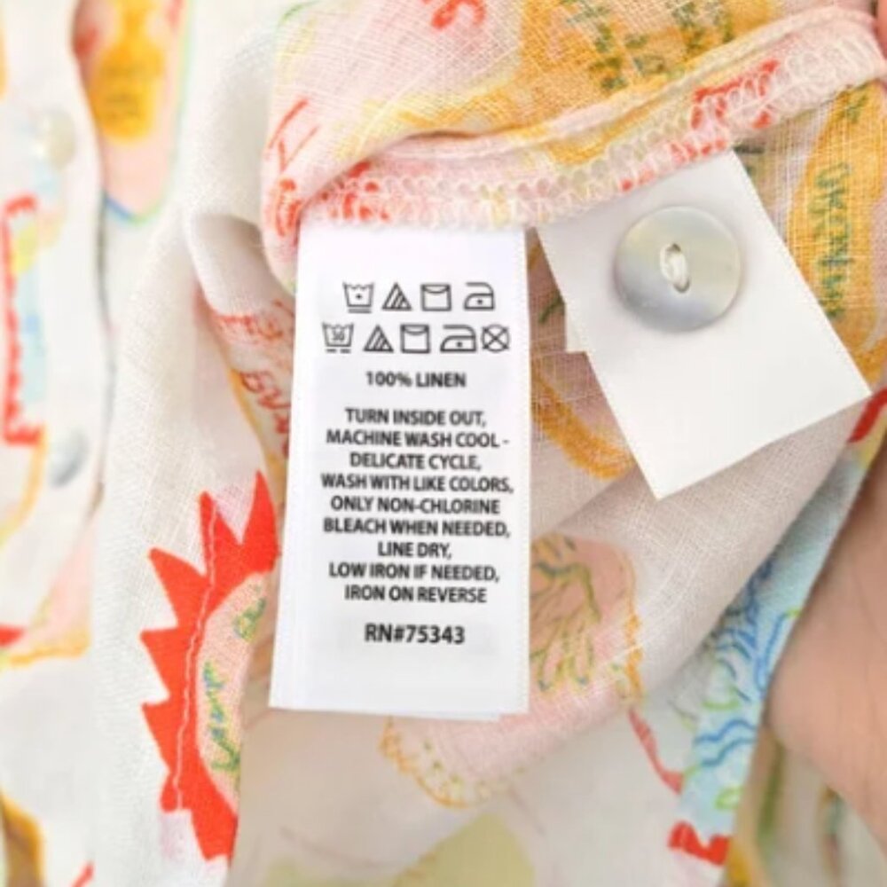 NWT Cynthia Rowley 100% Linen Olive Oil Label Print Button Down Shirt - Picture 5 of 14